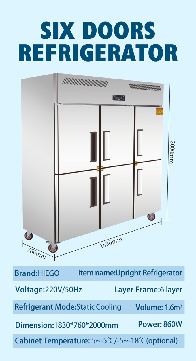 고기류 4 문을 위한 1000L 스테인레스 강 냉장고는 냉각 수직 주방 냉동기를 일으킵니다 10